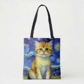 Schattigee kitten Sterrennacht Van Gogh Tote Bag (Voorkant)