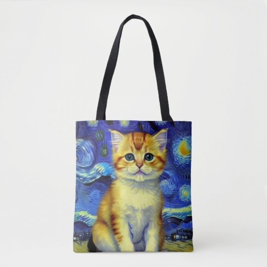Schattigee kitten Sterrennacht Van Gogh Tote Bag (Voorkant)