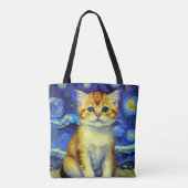 Schattigee kitten Sterrennacht Van Gogh Tote Bag (Achterkant)