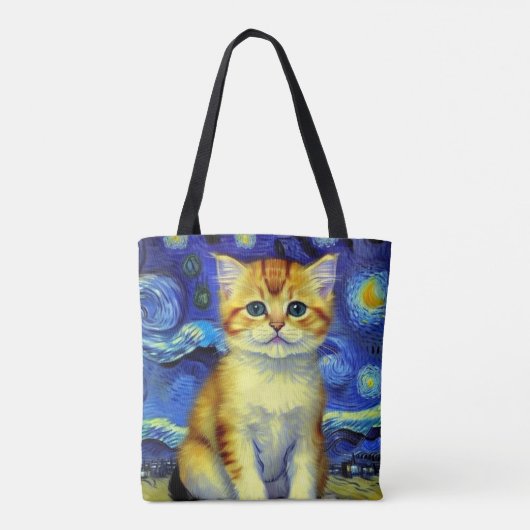 Schattigee kitten Sterrennacht Van Gogh Tote Bag (Achterkant)