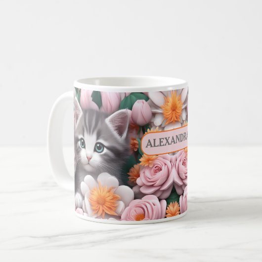 Schattigee Kitten Tuin Kat Liefhebber Naam Mok (Voorkant links)