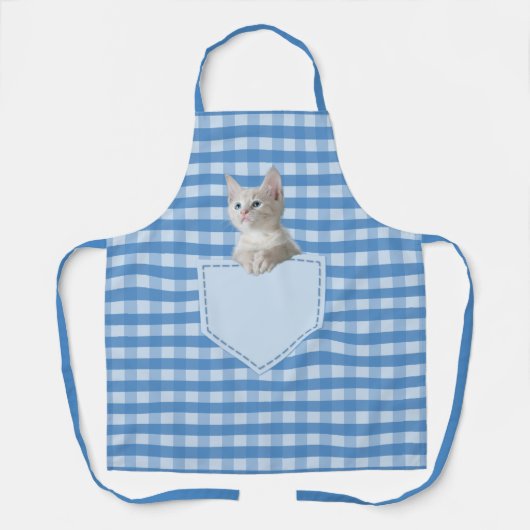 Schattigee kitten valse pocket illusie 3D blauw ch Schort (Voorkant)