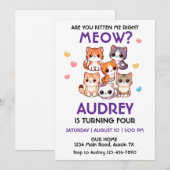 Schattigee kitten verjaardag uitnodiging (Voorkant / Achterkant)