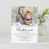 Schattigee kitten Waterverf groen verjaardagsfeest Kaart (Staand voorkant)