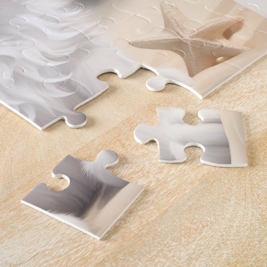 Schattigee Kitten Witte Kat Strand Zomer Aangepast Legpuzzel (Zijkant)