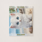 Schattigee Kitten Witte Kat Strand Zomer Aangepast Legpuzzel (Verticaal)