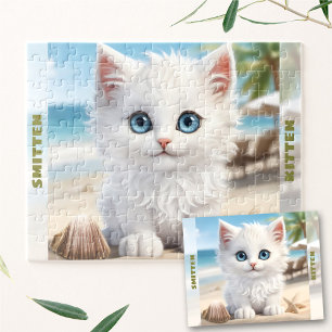 Schattigee Kitten Witte Kat Strand Zomer Aangepast Legpuzzel