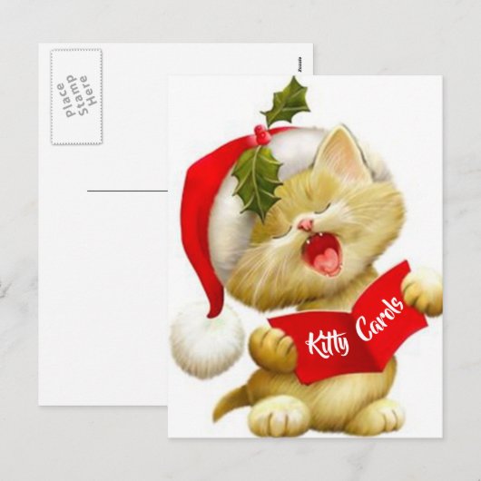 Schattigee kitten zingen kerst caroler Briefkaart (Voorkant / Achterkant)