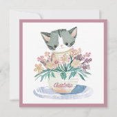 Schattigee kitten zitten in een potje bloemen nieu kaart (Voorkant)