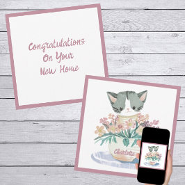 Schattigee kitten zitten in een potje bloemen nieu kaart