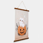 Schattigee kitten zittend op pompoen moderne Hallo Hangend Wandkleed (Gebogen)