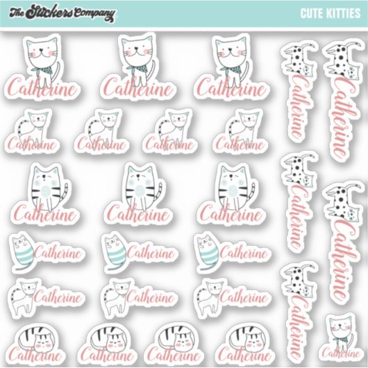 Schattigee Kittens Aangepaste naamlabels | School Sticker (Voorkant)