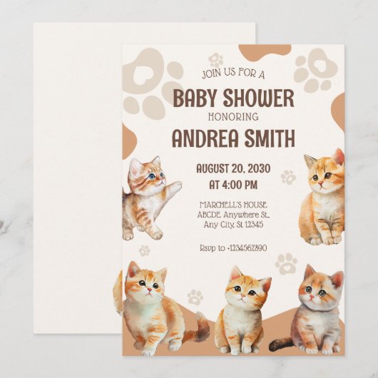 Schattigee kittens baby shower Uitnodiging (Voorkant / Achterkant)