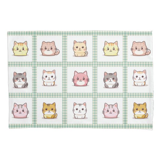 Schattigee Kittens  Gingham Kussensloop (Voorkant-Links)