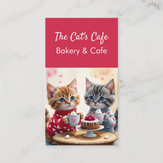 Schattigee kittens hete drinken taart bakkerij caf visitekaartje (Voorkant)