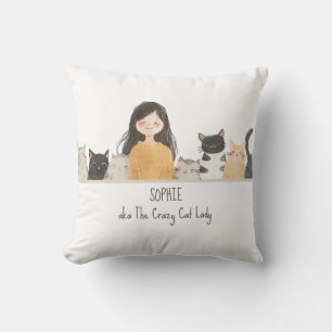 Schattigee Kittens Illustratie Crazy Cat Lady met Kussen
