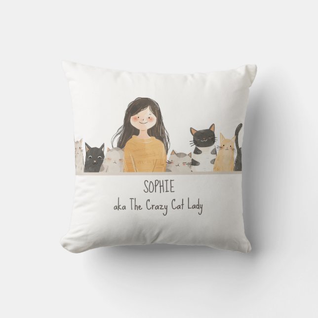 Schattigee Kittens Illustratie Crazy Cat Lady met  Kussen (Voorkant)