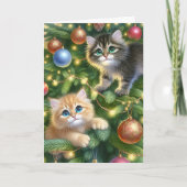 Schattigee Kittens in de kerstboom Feestdagen Kaart (Voorkant)