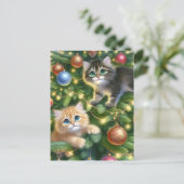 Schattigee Kittens in de kerstboom Feestdagenkaart (Staand voorkant)