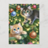 Schattigee Kittens in de kerstboom Feestdagenkaart (Voorkant)