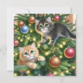 Schattigee Kittens in de kerstboom gepersonaliseer Feestdagenkaart (Voorkant)