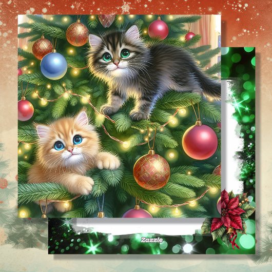 Schattigee Kittens in de kerstboom gepersonaliseer Feestdagenkaart