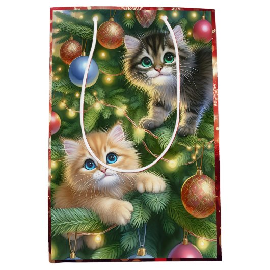 Schattigee Kittens in de kerstboom Medium Cadeauzakje (Voorkant)