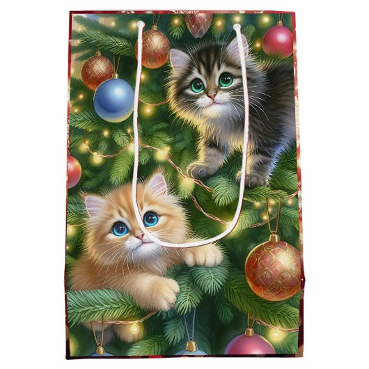 Schattigee Kittens in de kerstboom Medium Cadeauzakje (Achterkant)