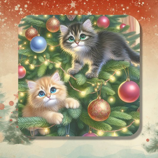 Schattigee Kittens in de kerstboom Vierkante Sticker