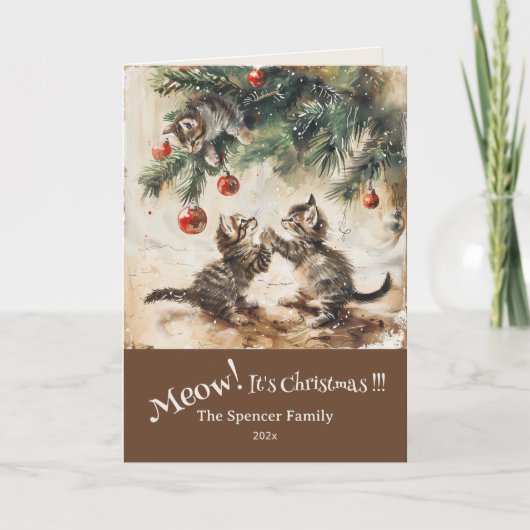 Schattigee Kittens kerstboom Feestdagen Kaart (Voorkant)