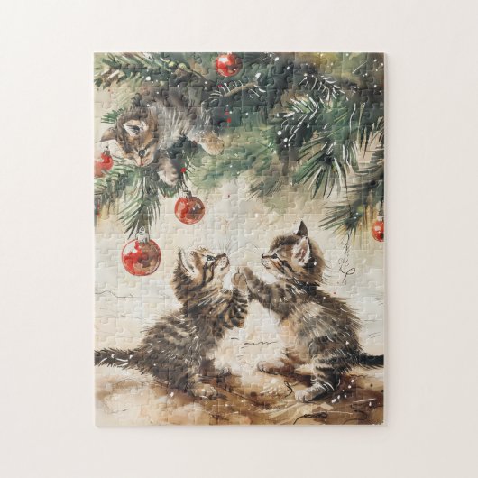 Schattigee Kittens kerstboom Legpuzzel (Verticaal)