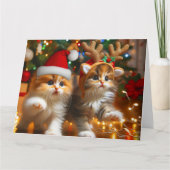 Schattigee kittens met Sinterklaas en rendieren pe Bedankkaart (Voorkant)