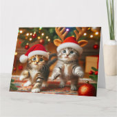 Schattigee kittens met Sinterklaas en rendieren pe Bedankkaart (Voorkant)
