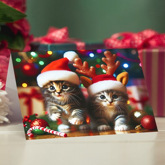 Schattigee kittens met Sinterklaas en rendieren pe Bedankkaart