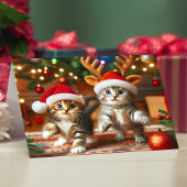 Schattigee kittens met Sinterklaas en rendieren pe Bedankkaart