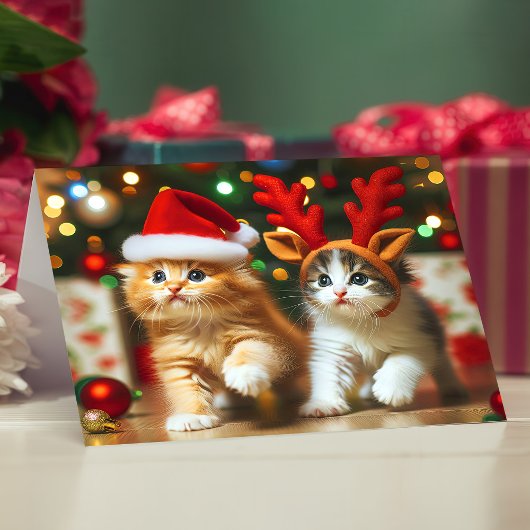 Schattigee kittens met Sinterklaas en rendieren pe Bedankkaart