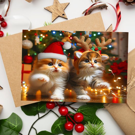 Schattigee kittens met Sinterklaas en rendieren pe Briefkaart