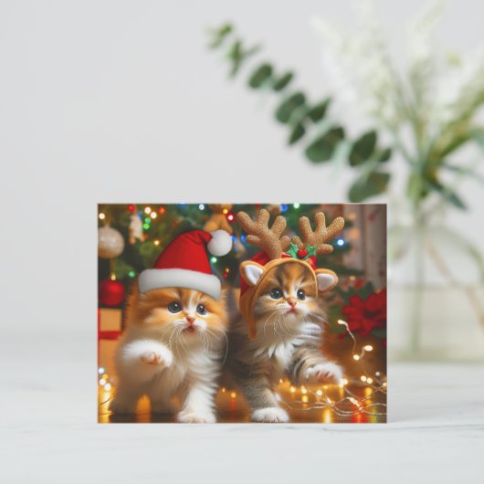 Schattigee kittens met Sinterklaas en rendieren pe Briefkaart (Staand voorkant)