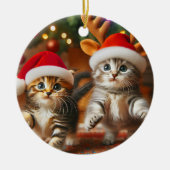Schattigee kittens met Sinterklaas en rendieren pe Keramisch Ornament (Voorkant)