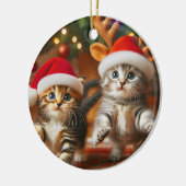 Schattigee kittens met Sinterklaas en rendieren pe Keramisch Ornament (Links)