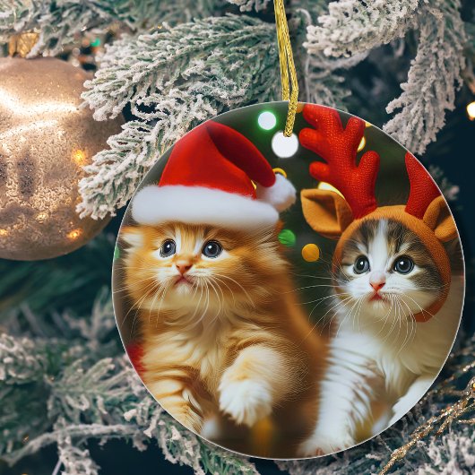 Schattigee kittens met Sinterklaas en rendieren pe Keramisch Ornament