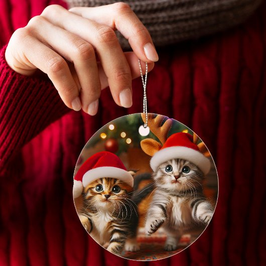Schattigee kittens met Sinterklaas en rendieren pe Keramisch Ornament