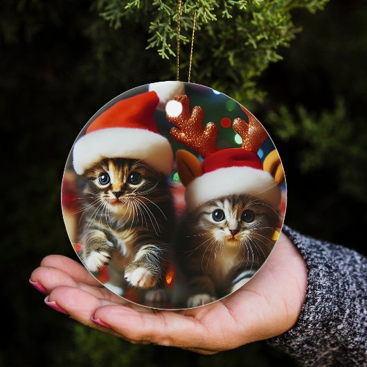 Schattigee kittens met Sinterklaas en rendieren pe Keramisch Ornament