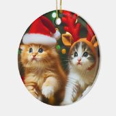 Schattigee kittens met Sinterklaas en rendieren pe Keramisch Ornament (Links)