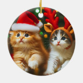 Schattigee kittens met Sinterklaas en rendieren pe Keramisch Ornament (Achterkant)
