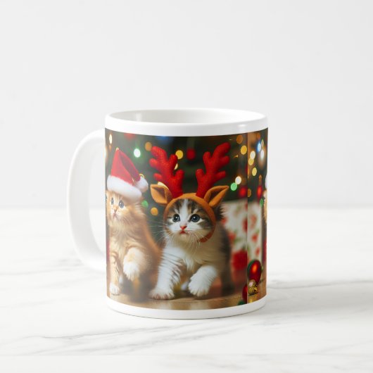 Schattigee kittens met Sinterklaas en rendieren pe Koffiemok (Voorkant links)