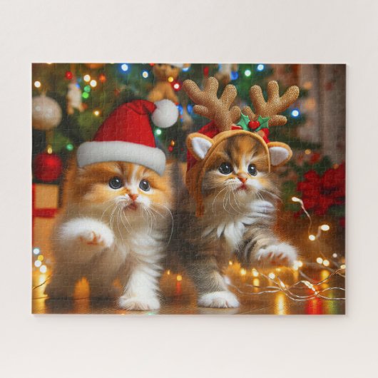 Schattigee kittens met Sinterklaas en rendieren pe Legpuzzel (Horizontaal)