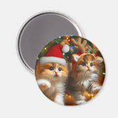 Schattigee kittens met Sinterklaas en rendieren pe Magneet (Voorkant / Achterkant)
