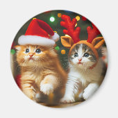 Schattigee kittens met Sinterklaas en rendieren pe Magneet (Voorkant)