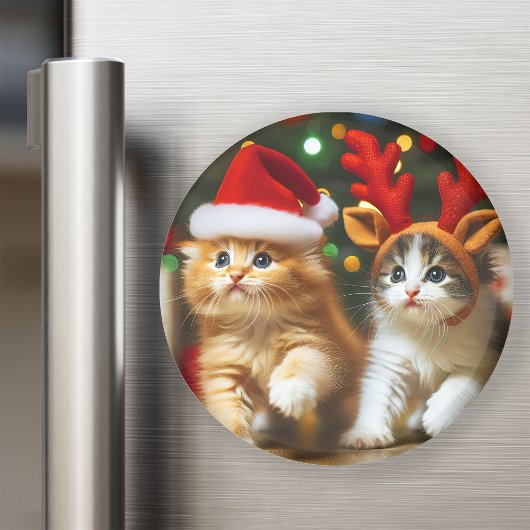 Schattigee kittens met Sinterklaas en rendieren pe Magneet